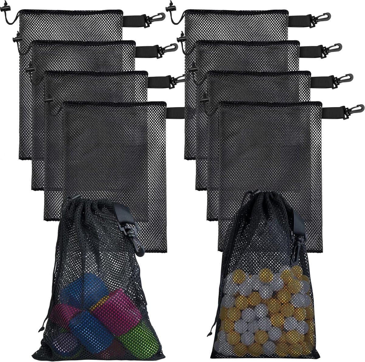 Mesh Drawstring Bags - Opbergzakken Nylon - Sport Organisatie - Met Clips - 30x40 cm - Zwart — afbeelding 1
