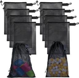 Mesh Drawstring Bags - Opbergzakken Nylon - Sport Organisatie - Met Clips - 30x40 cm - Zwart — thumbnail 1