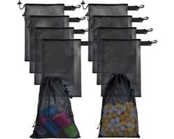 Mesh Drawstring Bags - Opbergzakken Nylon - Sport Organisatie - Met Clips - 30x40 cm - Zwart