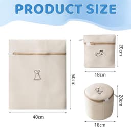Set van 3 wasnetten voor voorzichtig wassen en opbergen van lingerie, sokken en ondergoed met ritssluiting — thumbnail 5