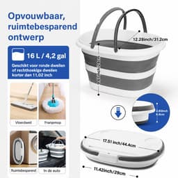 Opvouwbare Emmer 16 L met Deksel - Inklapbare Siliconen Emmer - Voor Camping, Picknick, Schoonmaken en Opbergen — thumbnail 2