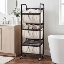 JCP® Wasmand - 120L - Wasmand 3 Vakken - Wasmanden - Beige - 52cm x 33cm x 138cm — thumbnail 2