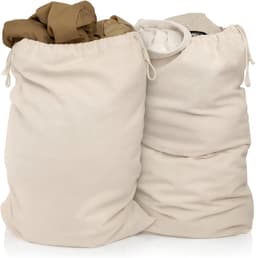 SnelShoppen - Extra grote waszakken 2 sets 50 x 75 cm 100% katoen - Duurzame heavy duty waszak met trekkoord - Herbruikbare wasbox voor kleding, reize — thumbnail 1