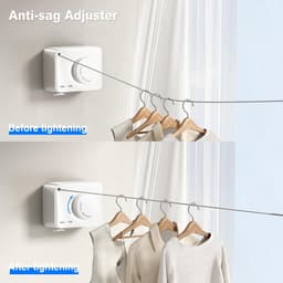 Wanddroger Intrekbare Waslijn Voor Binnen En Buiten, Uitschuifbaar Zware Roestvrijstalen Lijn, Wandmontage Niet-doorhangend, Waslijn Voor Badkamer, Balkon Waslijn 4.2m (Rechthoekig, Wit) — thumbnail 3