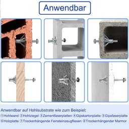 30 stuks holtepluggen holle ruimte metalen pluggen M6 x 65 mm metaal verzinkt pluggen holle wandpluggen spreidpluggen voor bevestigingen in gipsplaten — thumbnail 4