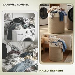 Wasmand van touw, inhoud 58 liter, 38 x 38 x 50 cm, tweekleurig design, bruin en wit, grote opbergmand met handgrepen — thumbnail 4