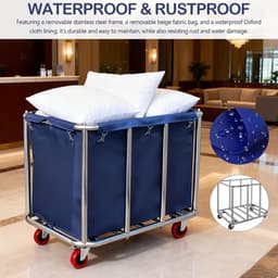 roestvrijstalen wasmand met wielen, waterdicht, roestvrij, afneembaar, grote wasmanden voor thuis, hotel, bijkeuken, 90 x 65 x 81 cm — thumbnail 3