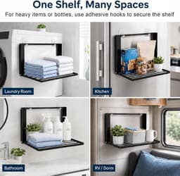 KZQ Magnetische opvouwbare wasmachine organizer en plank - Ruimtebesparend voor koelkast badkamer keuken en camper - Eenvoudig te bevestigen - Zwart — thumbnail 2