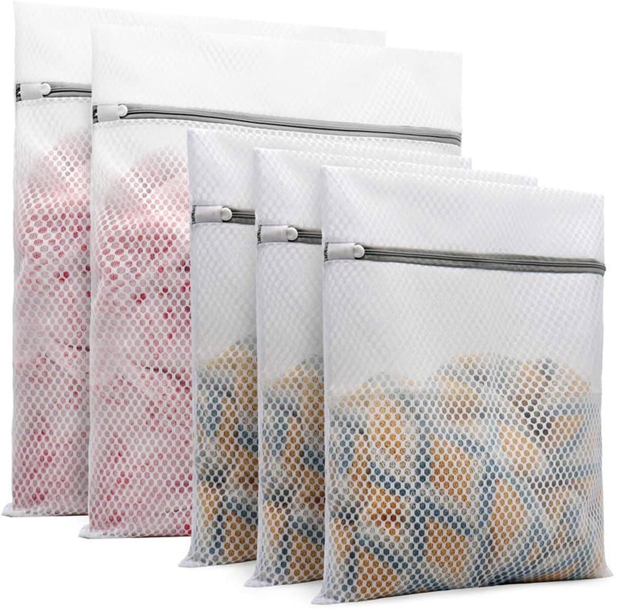 5pcsEen set waszakken van honingraatgaas, geschikt voor het opbergen van kwetsbare kledingstukken en voor gebruik als machinewasbare zakken voor ondergoed,3 Medium + 2 Groot — afbeelding 1
