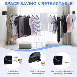 Uitschuifbare Waslijn - Intrekbare Kledinglijn - Kleding Drogen - Anti-doorzak Ontwerp - 48 Meter - Zwart — thumbnail 4
