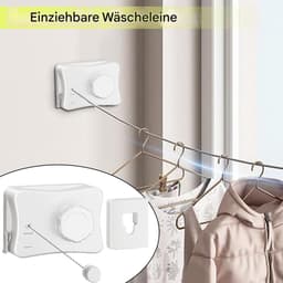 Uittrekbare Waslijn - Drooglijn Wandmontage - Kleding Drogen - Boorvrije Installatie - 5.1 meter - Wit — thumbnail 4