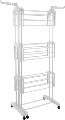 PIPIPOXER- Wasrek Inklapbaar-Droogrek-Staand Droogrek -Uitschuifbare Droogtoren – 3 Verdiepingen – 132 meter Drooglengte- Ruimtebesparend Wasrek -132x49x170 CM- Droogrek op Wielen - Wit — thumbnail 2