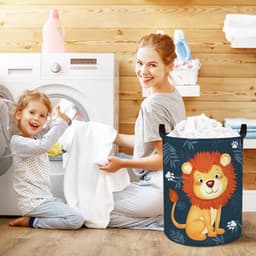 45L Leeuw Inklapbare Kinder Wasmanden voor Slaapkamer Waterdichte Eucalyptus Bladeren Opslag Wasmand met Trekkoord, 36 * 45cm | Opbergdoos voor bestek, wasmand, opvouwbaar, stoffen opbergkubus, speelgoedmand voor kinderen, wasbak, waterdicht — thumbnail 4