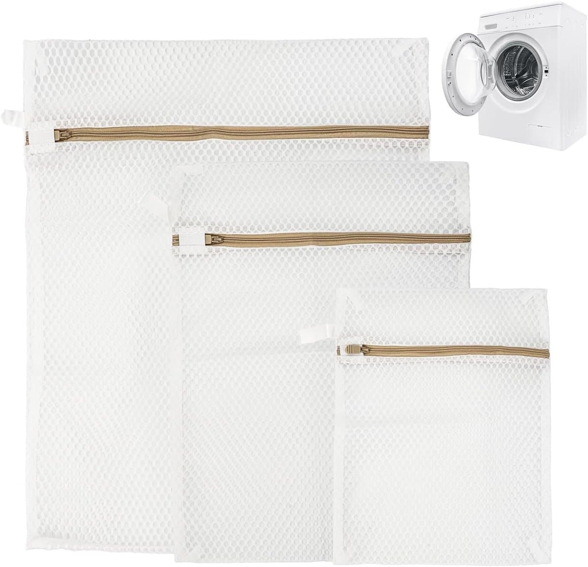 Set van 3 katoenen waszakken, fijne mesh wasbeschermzakken met rits voor delicate was, ideaal voor bh's, ondergoed en sokken in verschillende maten (25 x 30 cm, 30 x 40 cm, 40 x 50 cm) — afbeelding 1