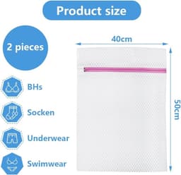 Duurzame Waszakken Set van 2, Ademend Net met Ritssluiting voor Kleding, Bescherming voor Jumpers, Shirts en Ondergoed, Maat M 40 x 50 cm — thumbnail 3