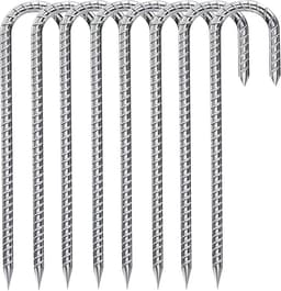 SnelShoppen - Fondlife Grondankers 30 cm - Verzinkt Staal Grondpalen voor Trampoline, Tuinpalen, Campingtent - U-vorm, 10 Stuks, Zilver — thumbnail 2