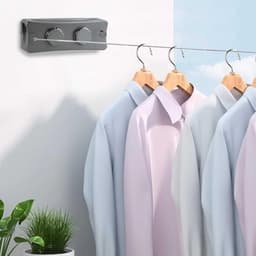 waslijn, verstelbare dubbele waslijn met 5.1m staaldraad, waslijn wandmontage met dubbel touwkoord voor hangende kleding binnen en buiten — thumbnail 3