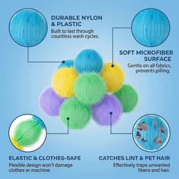 8 Stuks Wasballetjes voor Pluisjes - Verhoogt Wrijving & Reiniging - Vermindert Klitten & Beschermt Weefsels - Voor Huishoudelijke Wasmachines & Katoen/Synthetisch - 3,5cm — thumbnail 3
