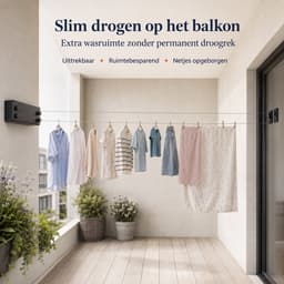 Waslijn Uittrekbaar - Waslijndraad met stalen kern - Ook zonder boren - Wasdraad - Roldrooglijn - Drooglijn - Ruimtebesparend - 8.4 (2x 4.2m )meter Drooglengte - Binnen en Buiten - Max. 20 kg Belastbaar - Zwart — thumbnail 5