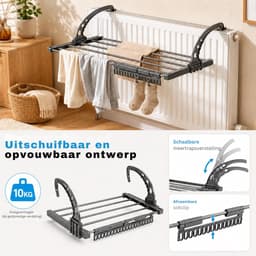 ZRNS® Droogrek Deur - Hangend Wasrek - Handdoekrek Badkamer - Ook voor Balkon of Radiator - Uittrekbaar 38-55 cm — thumbnail 2