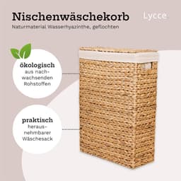Wasmand met deksel - Mand voor wasgoed - Ruimte besparen - Gevlochten waterhyacint - 27 liter - Natuurlijk — thumbnail 2