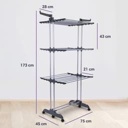 Waskrek - Droogrek Torens - Kleding Drogen - Inklapbaar Met Wielen - 45 x 75 x 173 cm - Zwart — thumbnail 2