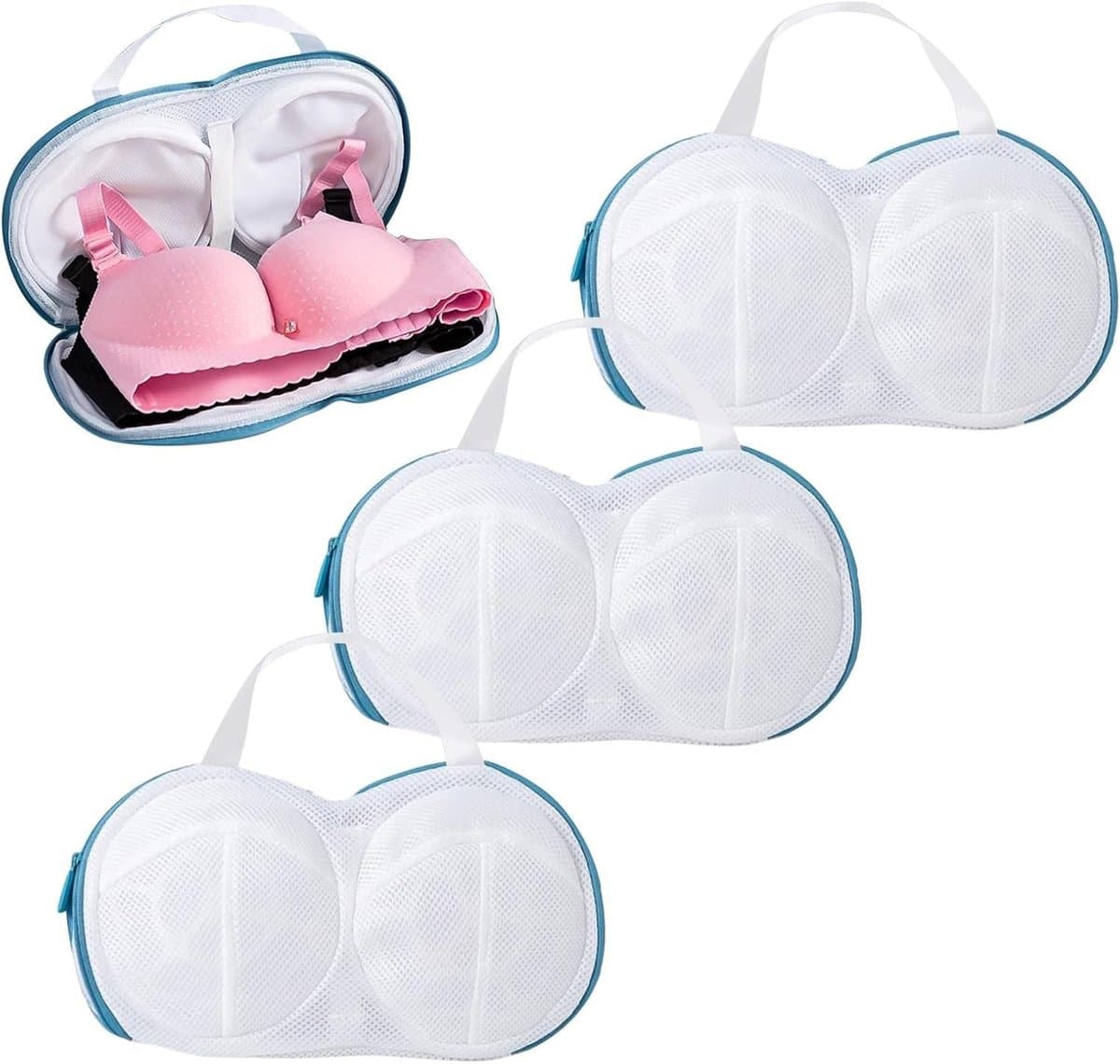 Dailygoods- Wasnet Set van 3 - Bescherming voor Beha's - Fijnmazig Netmateriaal - Lichtblauw - 20 x 34,5 cm - Voor Gevoelige Kledingstukken - Waszak — afbeelding 1