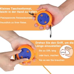 SnelShoppen - Verstelbare 10 m Waslijn met 10 Vaste Haken en 20 Windbestendige Wasknijpers, Reis, Vakantie, Buiten Waslijn, Wasrek voor Badkamer, Keuk — thumbnail 2