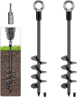 Grondankers 47 cm, metalen stormankers voor trampoline, schommel en honden, 2 stuks met opbergtas, zwart — thumbnail 1