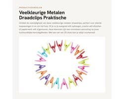 Dailygoods- Draadclips 20 stuks - Metalen Klemmen - Kleurige Klemmen - Praktische Clips - Voor Papier/Waskleding - Afmetingen 5,3 x 3 x 1,7 cm - Wasknijpers