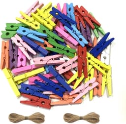 Houten Wasknijpers - Kleurrijke Clips - Foto's Ophangen - Groot Pakket 200 Stuks - 7.2 cm - Veelkleurig — thumbnail 1