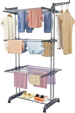 Droogtoren - Wasdroger rek - Kleding Drogen - 6 Inklapbare Vleugels - 50 x 75 x 171 cm - Grijs — thumbnail 1