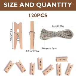 Houten wasknijpers - Kleine klemmen - Foto's ophangen - Natuurlijk materiaal - 120 stuks - Houtkleur — thumbnail 2