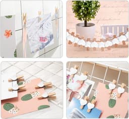 Houten klemmen, natuurlijk houten wasknijpers met 10 m jute koord, non-trace-hanghaak, decoratieve pennen voor bruiloftsfeest, fotohouder, kaartendecoratie en kunsthandwerk (50 stuks) — thumbnail 4