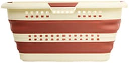 5Five wasmand - opvouwbaar - kunststof - 70 Liter - terra bruin/wit - 60 x 44 x 28 cm - met handvatten - huishouden / camping — thumbnail 4