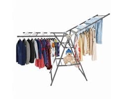 Droogrek Wasrek - Uitschuifbaar en Inklapbaar - Extra Groot Stevig Droogtoren van Carbonstaal - 40KG Draagvermogen - 30m Drooglengte - 180x76x45cm - Grijs