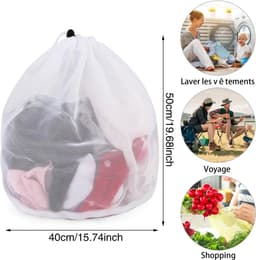 Wasnetten voor Wasmachine, 40 x 50 cm Wasnet met Trekkoord Herbruikbaar Mesh Waszakken Waszak Wasmachine voor Babykleding Beha Ondergoed Sokken Blouse — thumbnail 3