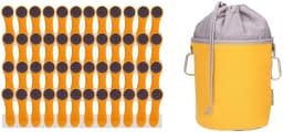 48 wasknijpers geel met roestvrij stalen veren en 1 design BellaCott wasknijperzak van katoen zon — thumbnail 1