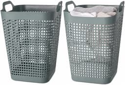 Storage Solutions Wasmand - 2x - groen - 48 liter - 40 x 51 cm - kunststof - wasbox - mand voor wasgoed - badkamer — thumbnail 1