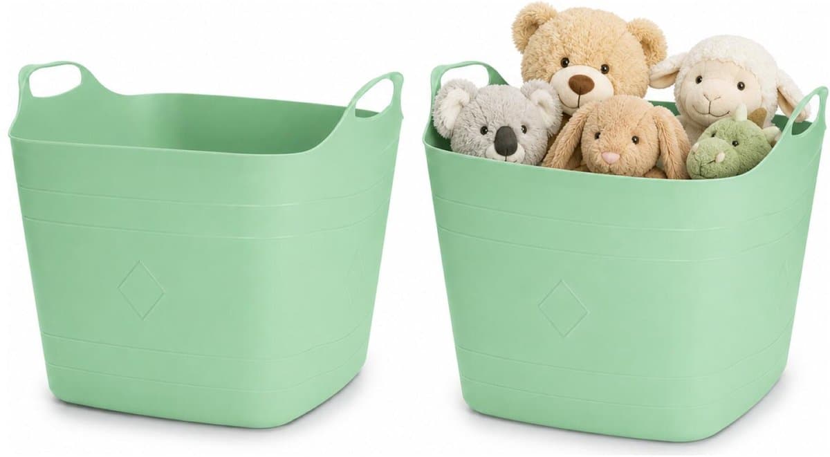 Excellent Houseware Flexibele emmer - 2x - groen - 15 liter - kunststof - vierkant - 30 x 29 cm — afbeelding 1