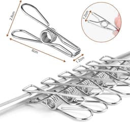 Wasknijpers, 100 Stuks Roestvrij-stalen Wasknijpers, 6cm Clip Pin Set, voor Waslijn, Kleding Sok Hanger, Keuken, Kantoor — thumbnail 5