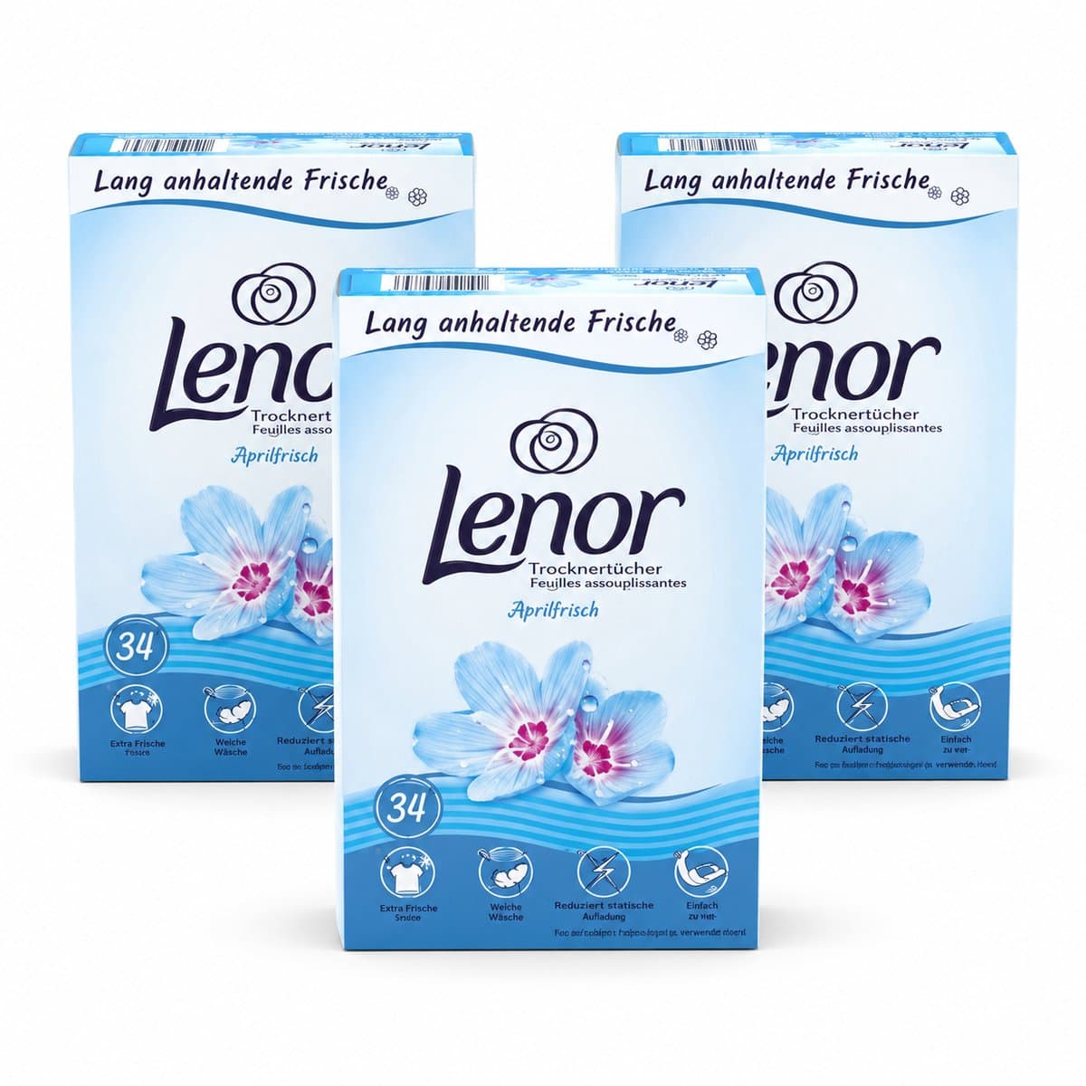Lenor Droogtrommeldoekjes Aprilfris -3 x 34 stuks - 102 trommeldoekjes — afbeelding 1