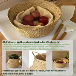 2 stuks zeegras opbergmanden met handvatten - Geweven opvouwbare ronde speelgoed- en wasmand voor planken (24×20 cm) — thumbnail 4