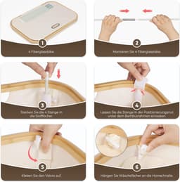 Wasmand met deksel, 3 vakken, 158 l, wasverzamelaar van 600D Oxford-weefsel met afneembare waszak, netvak op de achterkant, wasbox, wassorteerder, wasmand wasmand, beige — thumbnail 2