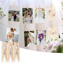 168 Stuks Mini Houten Klemmen, Kleine Mini-Wasknijpers, Bruiloft, Kleine Houten Knijpers Voor Polaroid Foto'S, Met 10 M Jute Touw, Doe-Het-Zelf Voor Fotowand, Display, Feest (Natuurlijk) — thumbnail 2