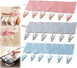 3 stuks Wasdroger with 6 Clips - Sokkendroger - Camping Wasdroger - Opvouwbare cliphangers - voor sokken, beha's, lingerie, kleding - kunststof - 34x16cm — thumbnail 1