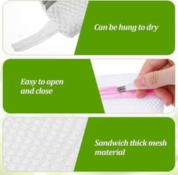 Wasnetjes met ritssluiting - Wit - 11 x 10,5 cm - Duurzaam Polyester Mesh - Voor Bescherming van Delicate Kleding — thumbnail 4