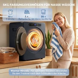 ECTEATOY® Wasdroger 5 kg - Luchtafvoerdroger met RVS Trommel - 1000W - Vrijstaand & Stapelbaar - Timer & Kinderslot - Blauw — thumbnail 2