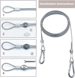 2 m draadkabel 3 mm met PVC-gecoate roestvrijstalen kabel, karabijnhaak M6, krimplus draadkabelklem en mini-schroefsleutel voor Lanyard, waslijn, tenttouwen (2 m) — thumbnail 2