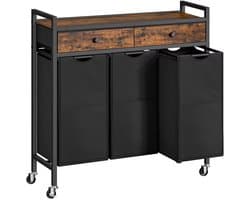 Mura Wasmand - Wassorteerder - Wasmanden - Wasbox - Kleding Mand - Waszak - Laundry Basket - 3 Wasvakken - 2 Lades - Hout/Stof
